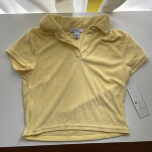 Yellow fuzzy collared cropped t-shirt, size Small, Brand: Love Streak